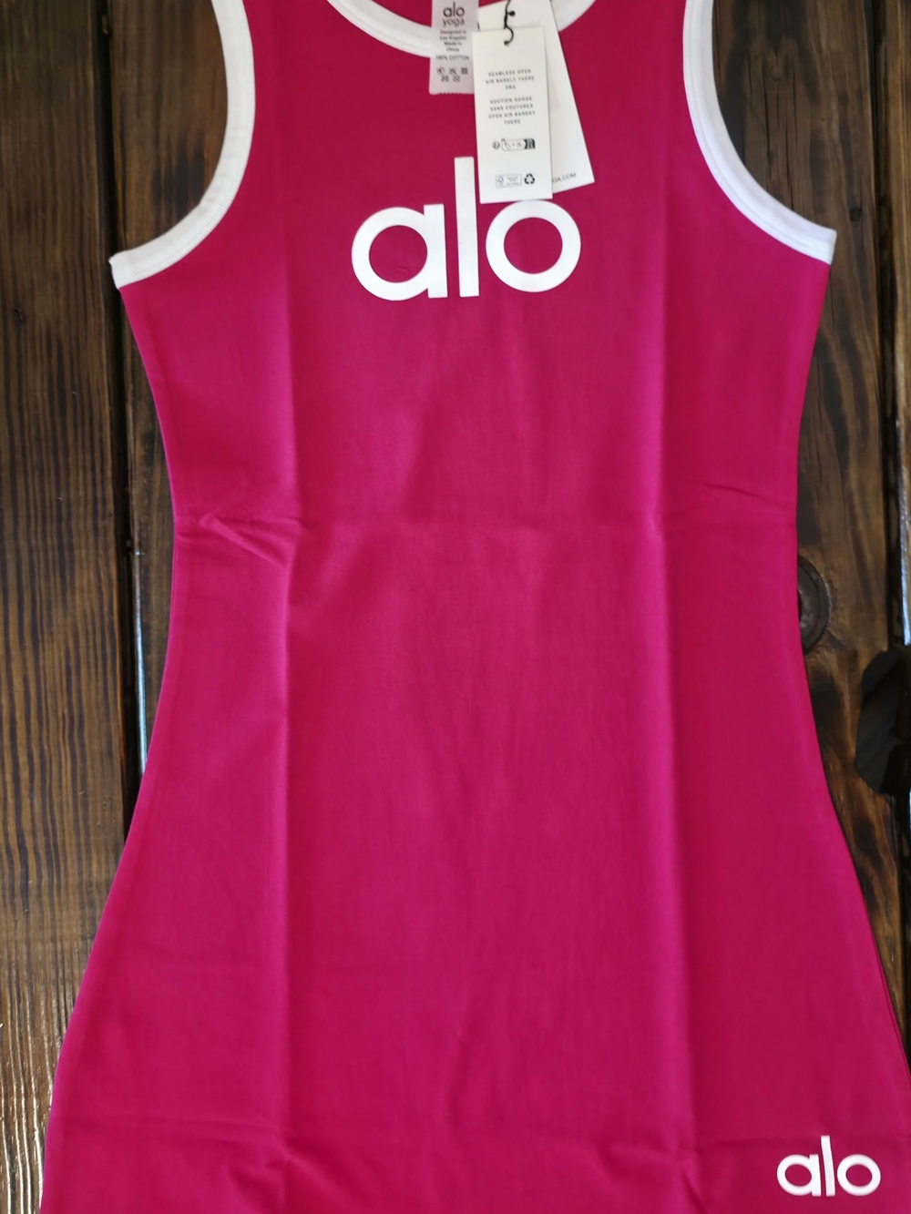 ALO Yoga Girls Hot Pink Tank Dress with White Trim (XS)